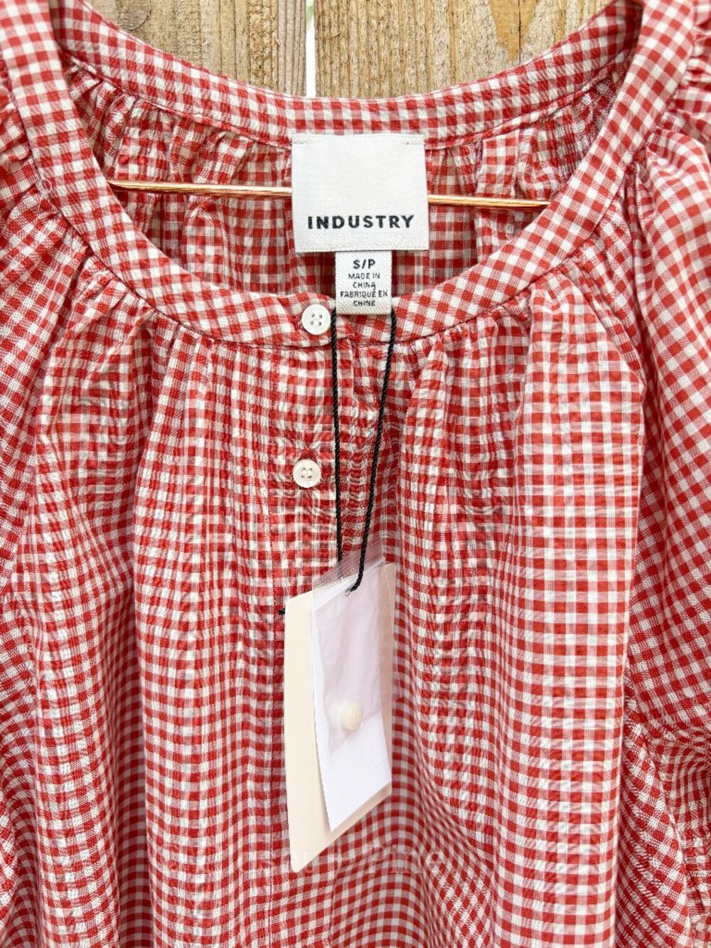 Industry Gingham Top Red Gingham June Puff Sleeve Size Small NWT - Picture 4 of 17